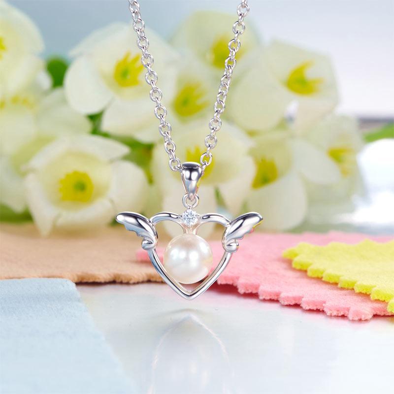 Kids Girl Angel Heart Pendant Necklace 925 Sterling Silver Children Jewelry MXFN8072