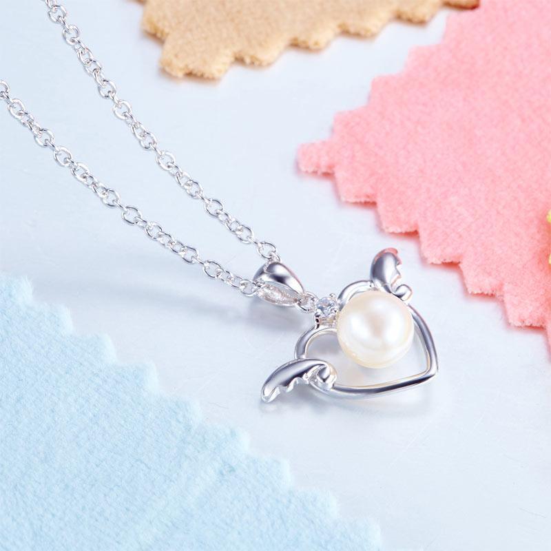 Kids Girl Angel Heart Pendant Necklace 925 Sterling Silver Children Jewelry MXFN8072