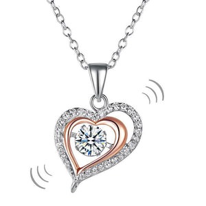 Double Heart Dancing Stone Pendant Necklace 925 Sterling Silver MXFN8078