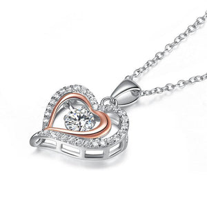 Double Heart Dancing Stone Pendant Necklace 925 Sterling Silver MXFN8078