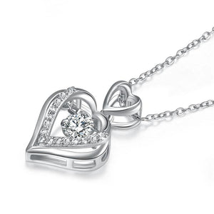Double Heart Dancing Stone Pendant Necklace 925 Sterling Silver MXFN8079