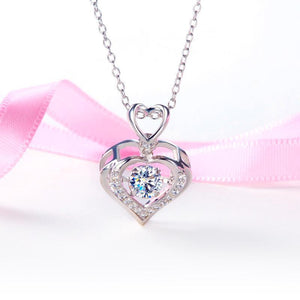 Double Heart Dancing Stone Pendant Necklace 925 Sterling Silver MXFN8079