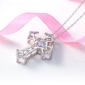 Vintage Style Cross Dancing Stone Pendant Necklace 925 Sterling Silver MXFN8080
