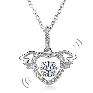 Heart Angel Wing Dancing Stone Pendant Necklace 925 Sterling Silver MXFN8081
