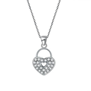 Love Heart Lock 925 Sterling Silver Pendant Necklace Lady Jewelry MXFN8084