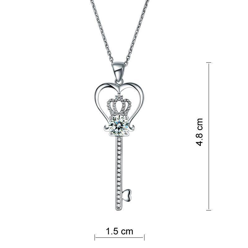 Love Heart Crown Key 925 Sterling Silver Pendant Necklace Created Zirconia Jewelry 1.25 Carat MXFN8085