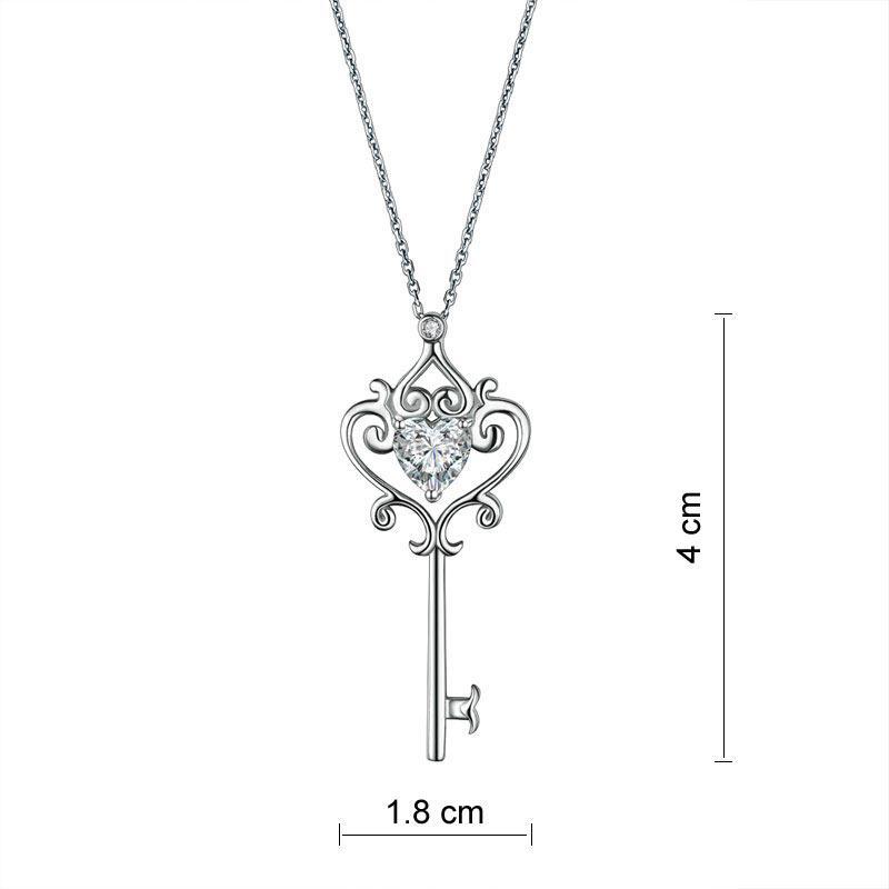 Love Heart Key 925 Sterling Silver Pendant Necklace Vintage Style 1.5 Carat Created Zirconia MXFN8086
