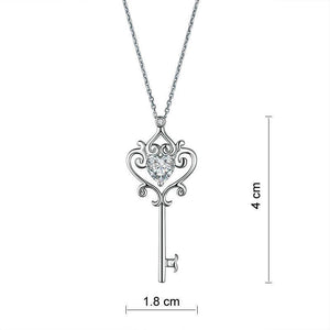 Love Heart Key 925 Sterling Silver Pendant Necklace Vintage Style 1.5 Carat Created Zirconia MXFN8086