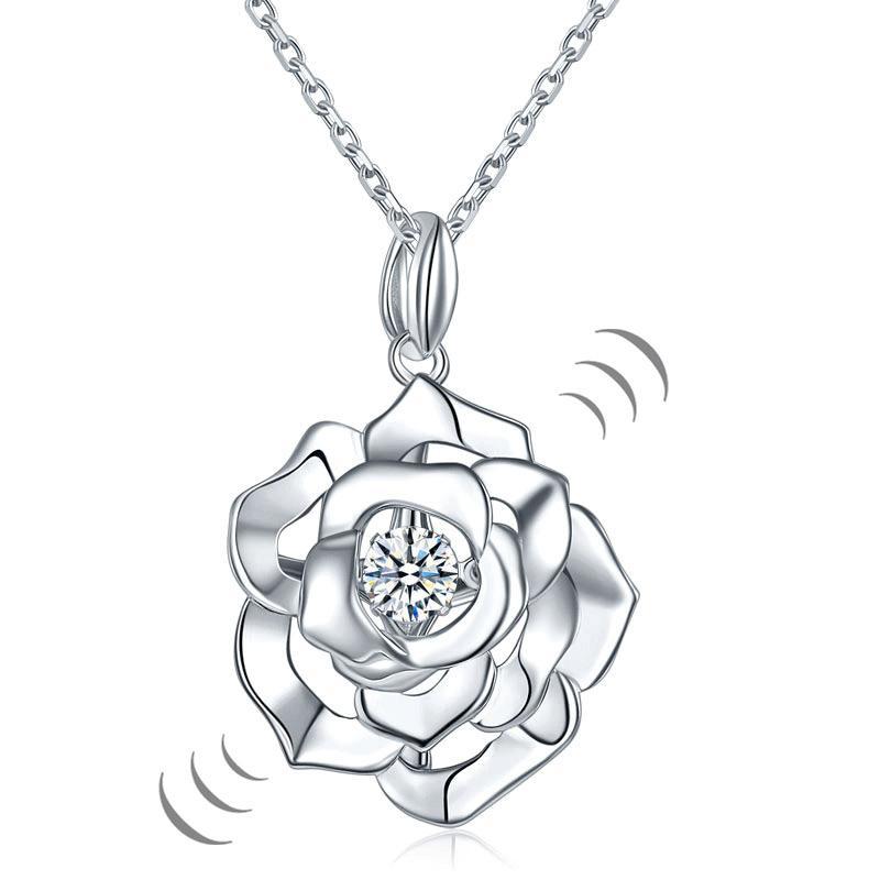 Rose Dancing Stone Pendant Necklace 925 Sterling Silver MXFN8087