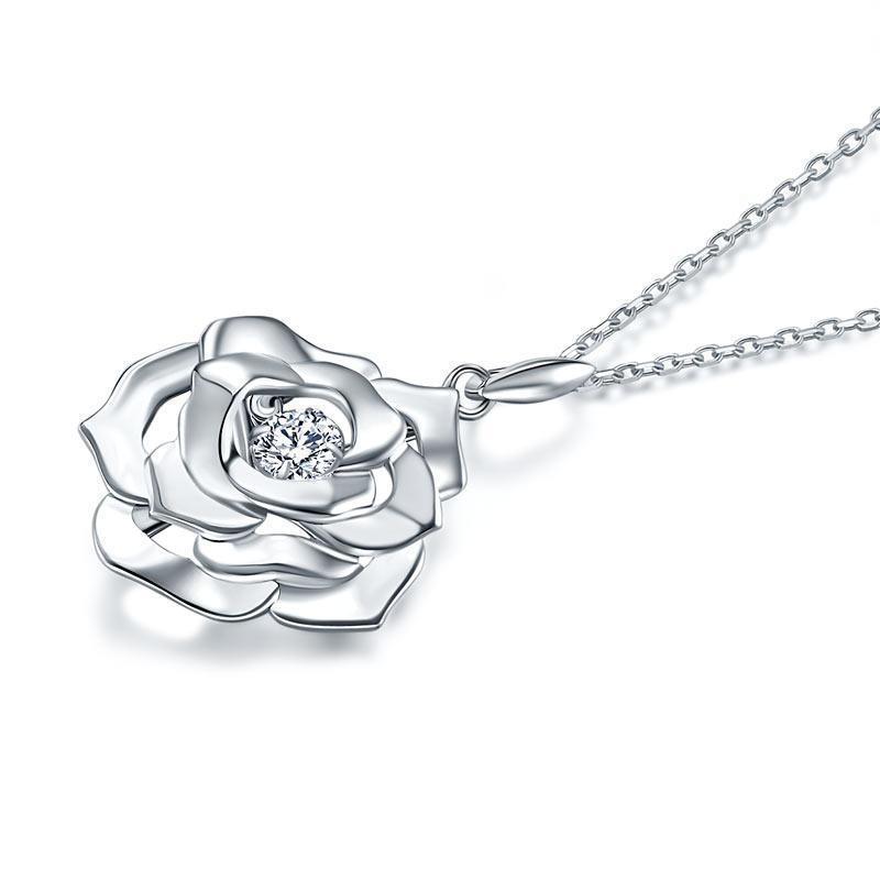 Rose Dancing Stone Pendant Necklace 925 Sterling Silver MXFN8087