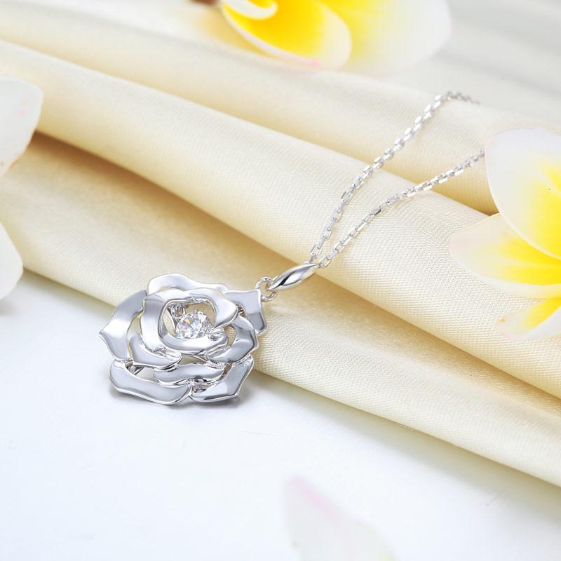 Rose Dancing Stone Pendant Necklace 925 Sterling Silver MXFN8087