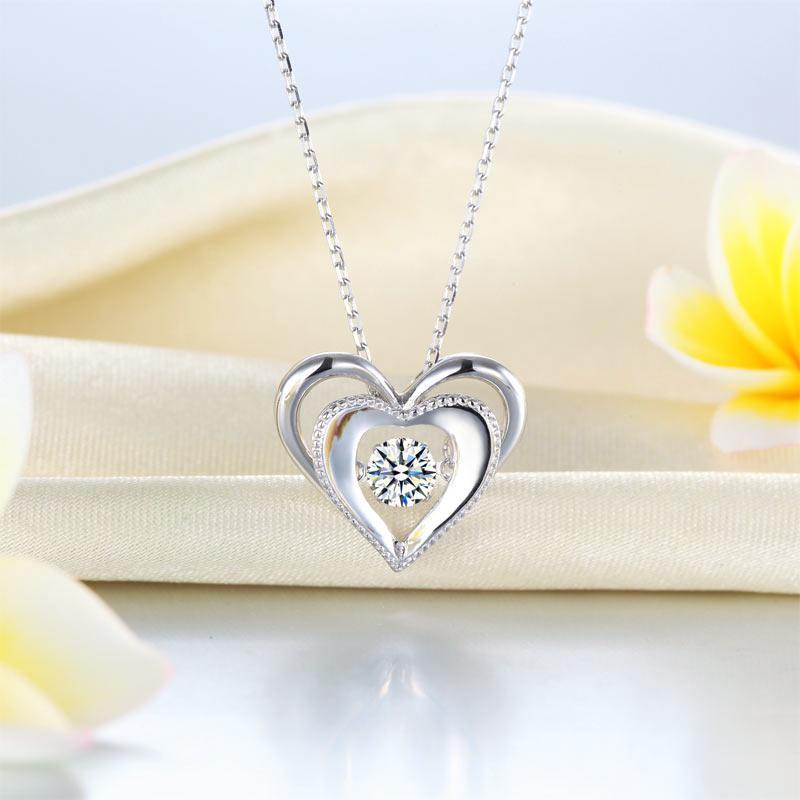 Heart Dancing Stone Pendant Necklace 925 Sterling Silver MXFN8088