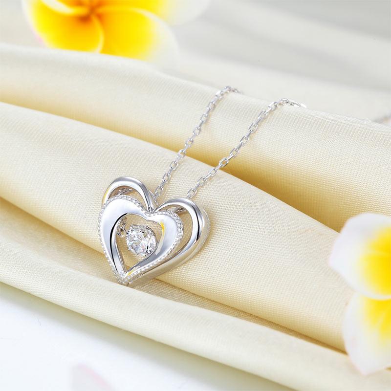 Heart Dancing Stone Pendant Necklace 925 Sterling Silver MXFN8088
