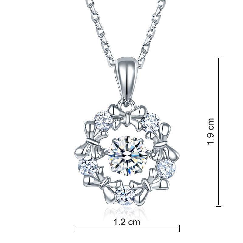 Dancing Stone Pendant Necklace 925 Sterling Silver Ribbon Flower MXFN8089