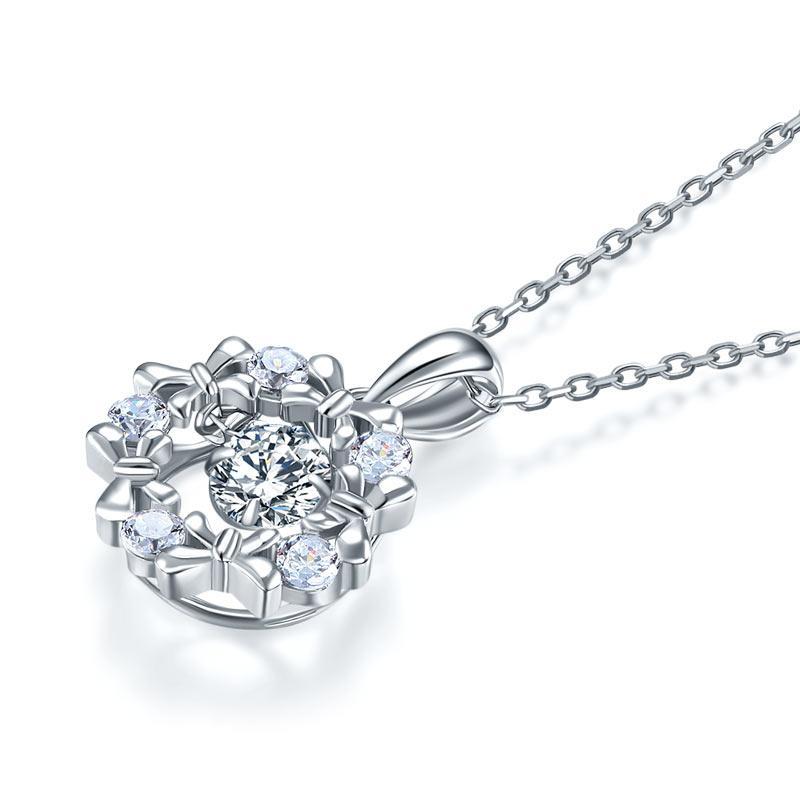 Dancing Stone Pendant Necklace 925 Sterling Silver Ribbon Flower MXFN8089