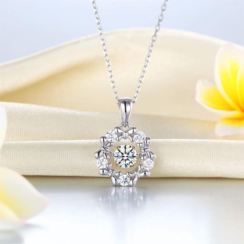 Dancing Stone Pendant Necklace 925 Sterling Silver Ribbon Flower MXFN8089