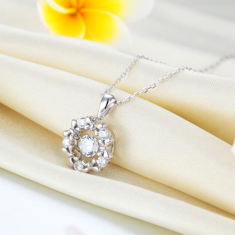 Dancing Stone Pendant Necklace 925 Sterling Silver Ribbon Flower MXFN8089