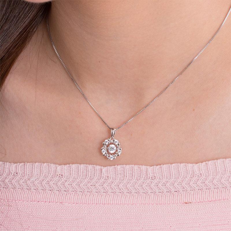 Dancing Stone Pendant Necklace 925 Sterling Silver Ribbon Flower MXFN8089