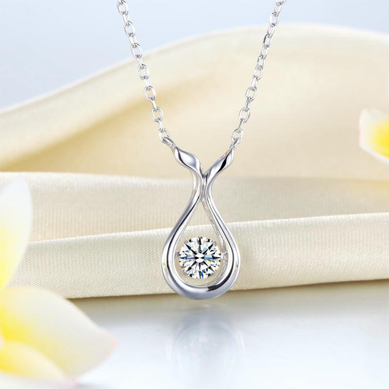 Dancing Stone Water Drop Necklace 925 Sterling Silver Simple Elegant MXFN8091
