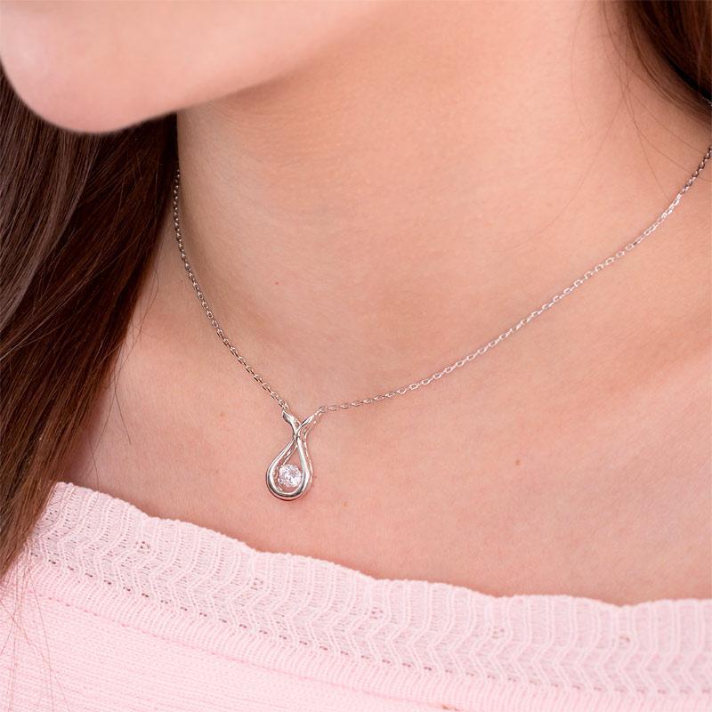 Dancing Stone Water Drop Necklace 925 Sterling Silver Simple Elegant MXFN8091