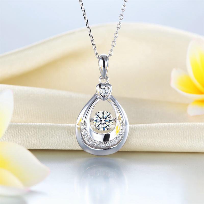 Dancing Stone Water Drop Pendant Necklace 925 Sterling Silver MXFN8092
