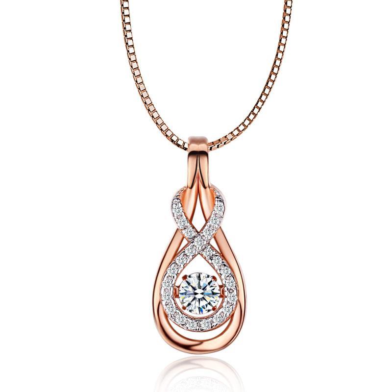 Dancing Stone Pendant Necklace 925 Sterling Silver Rose Gold Color MXFN8100