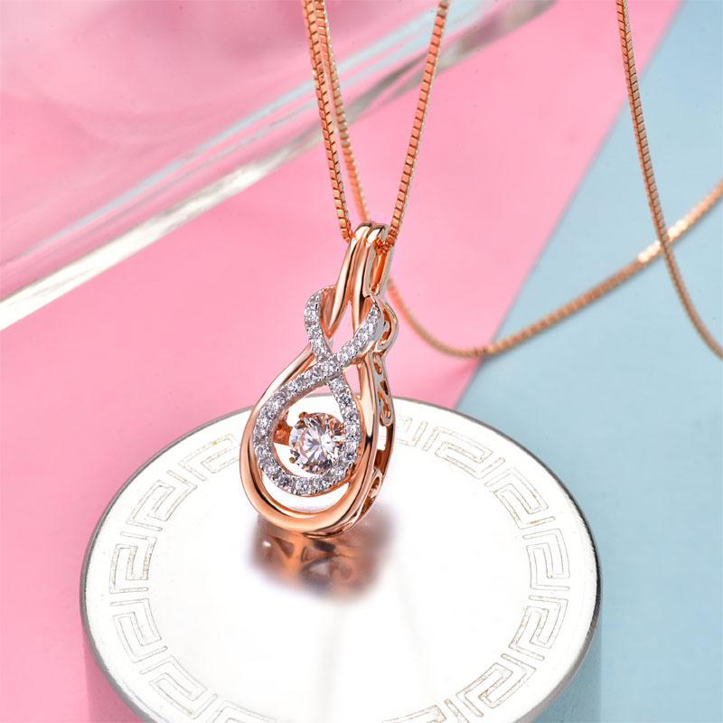 Dancing Stone Pendant Necklace 925 Sterling Silver Rose Gold Color MXFN8100