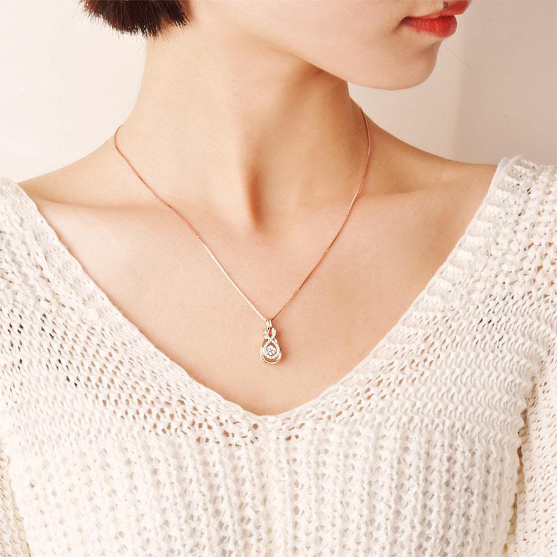 Dancing Stone Pendant Necklace 925 Sterling Silver Rose Gold Color MXFN8100