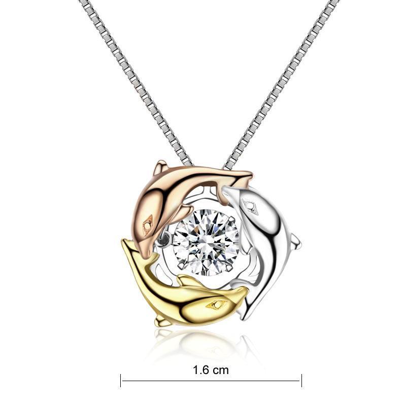 Dolphins Dancing Stone Pendant Necklace 925 Sterling Silver MXFN8101