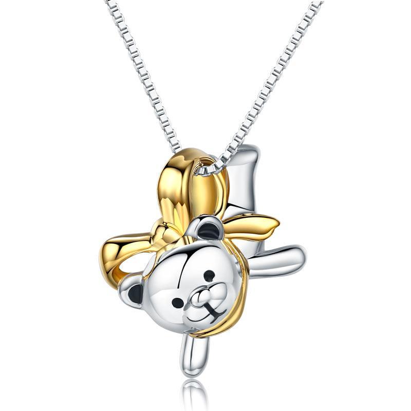Lovely Bear Pendant Necklace 925 Sterling Silver Birthday Good Handcraft Gift MXFN8102