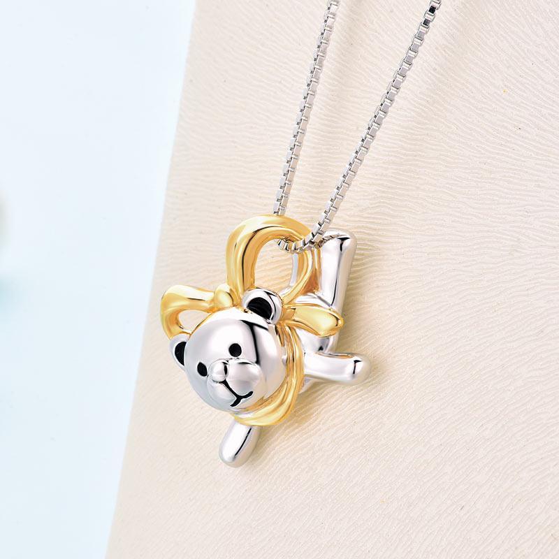 Lovely Bear Pendant Necklace 925 Sterling Silver Birthday Good Handcraft Gift MXFN8102