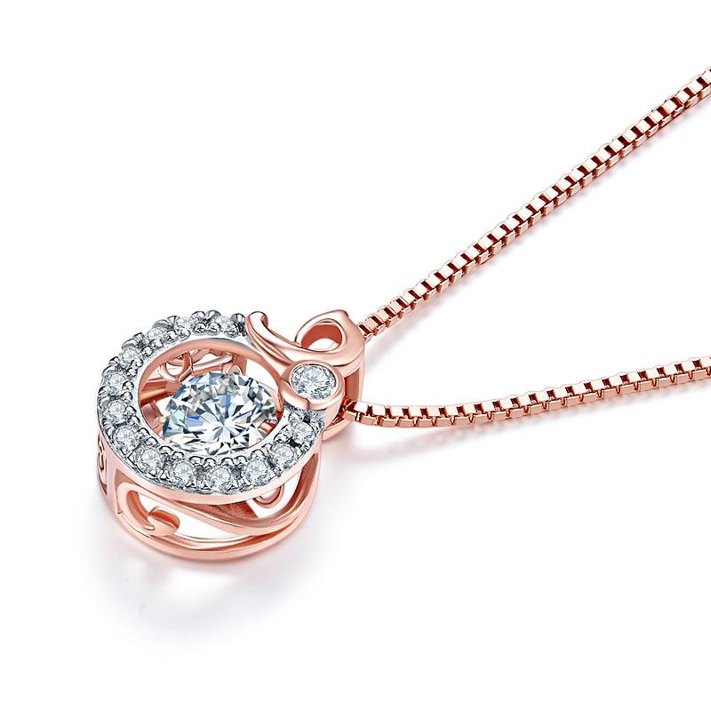 Dancing Stone Pendant Necklace Solid 925 Sterling Silver Rose Gold Color MXFN8105