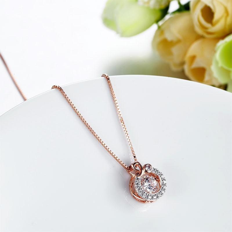 Dancing Stone Pendant Necklace Solid 925 Sterling Silver Rose Gold Color MXFN8105