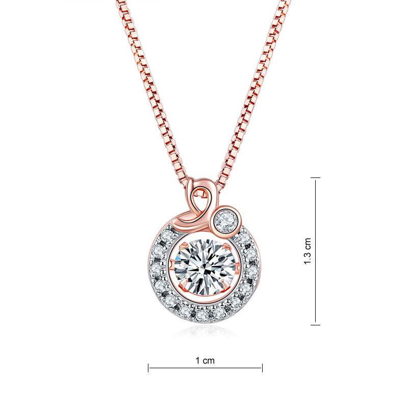 Dancing Stone Pendant Necklace Solid 925 Sterling Silver Rose Gold Color MXFN8105