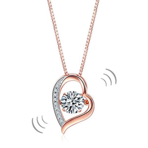 Dancing Stone Heart Pendant Necklace Solid 925 Sterling Silver Rose Gold Color  MXFN8107