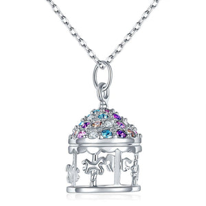 Multi-Color Merry-Go-Round Pendant Necklace Solid 925 Sterling Silver Jewelry MXFN8112
