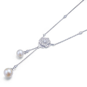 Rose Fresh Water Pearls Necklace 925 Sterling Silver MXFN8118