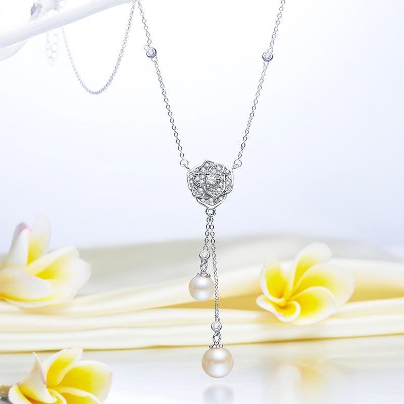 Rose Fresh Water Pearls Necklace 925 Sterling Silver MXFN8118