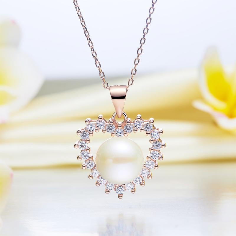 Fresh Water Pearl Heart Necklace 925 Sterling Silver with Rose Gold Plated MXFN8122