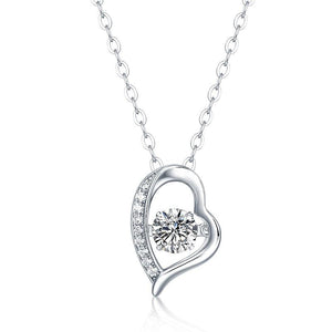 0.5 Carat Moissanite Diamond Dancing Stone Heart Necklace 925 Sterling Silver MXFN8135