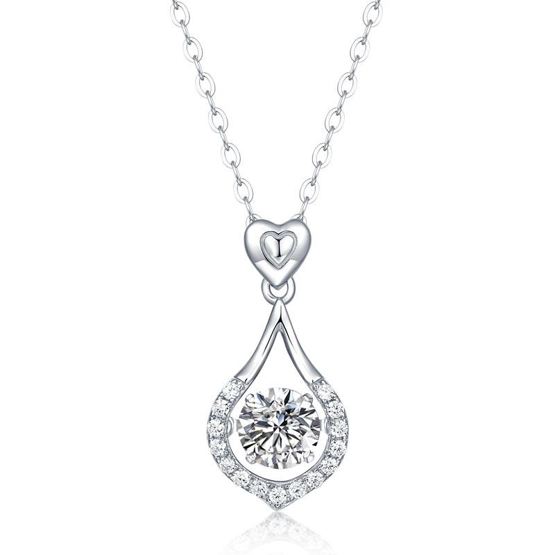 1 Carat Moissanite Diamond Dancing Stone Tear Drop Necklace 925 Sterling Silver MXFN8136