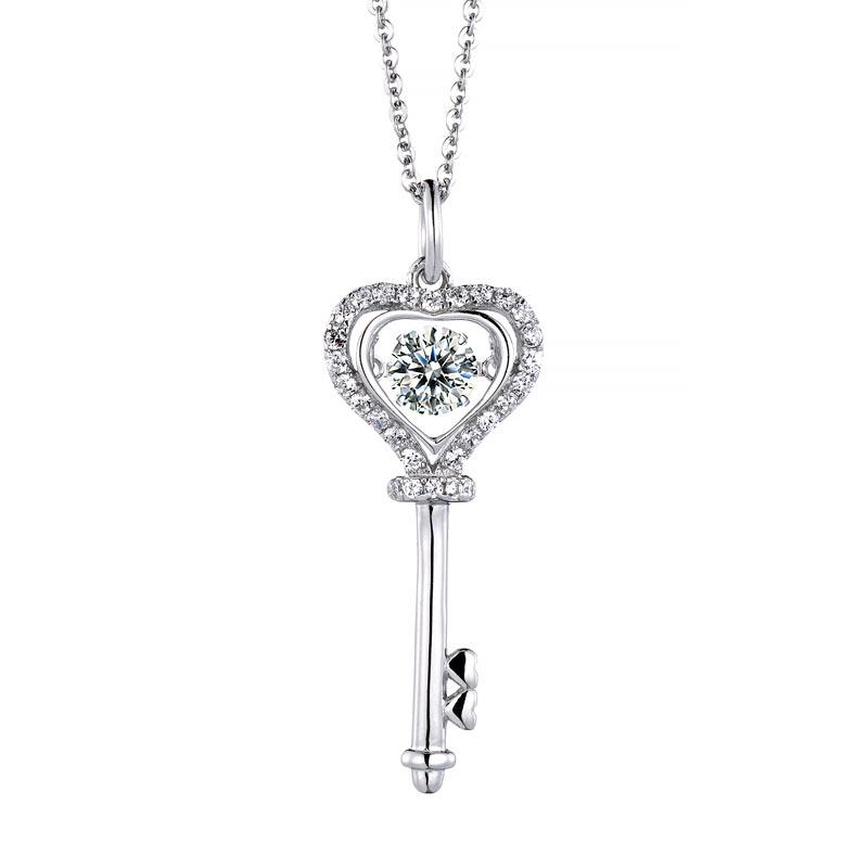1 Carat Moissanite Diamond Dancing Stone Key Necklace 925 Sterling Silver MXFN8138