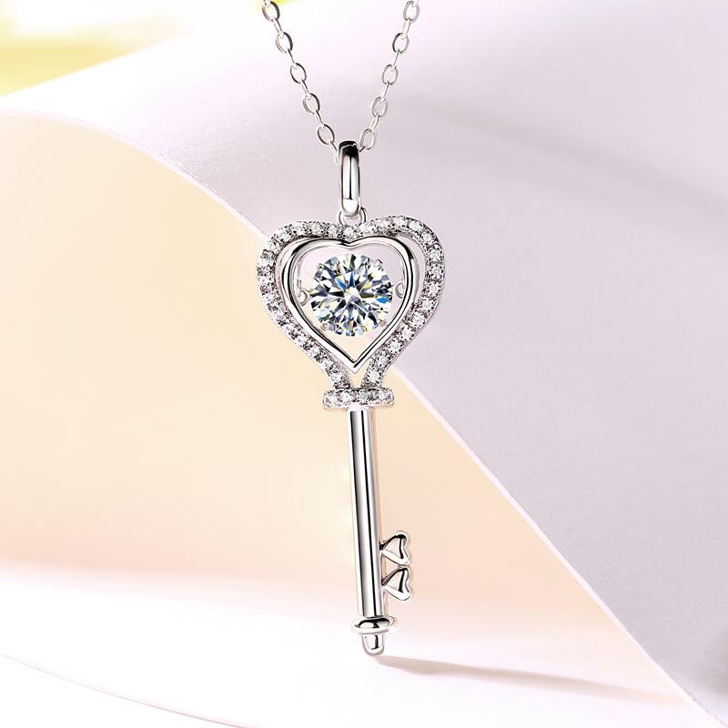 1 Carat Moissanite Diamond Dancing Stone Key Necklace 925 Sterling Silver MXFN8138