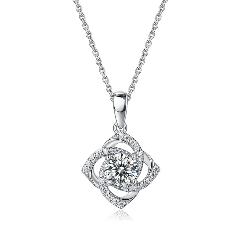 1 Ct Moissanite Diamond Rose Pendant Necklace 925 Sterling Silver XMFN8152