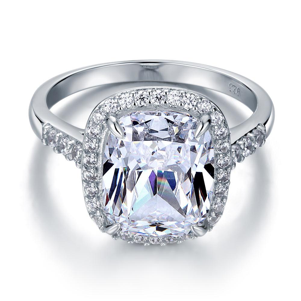 Solid 925 Sterling Silver Luxury Engagement Ring 6 Ct Cushion Created Diamante Jewelry MXFR8149