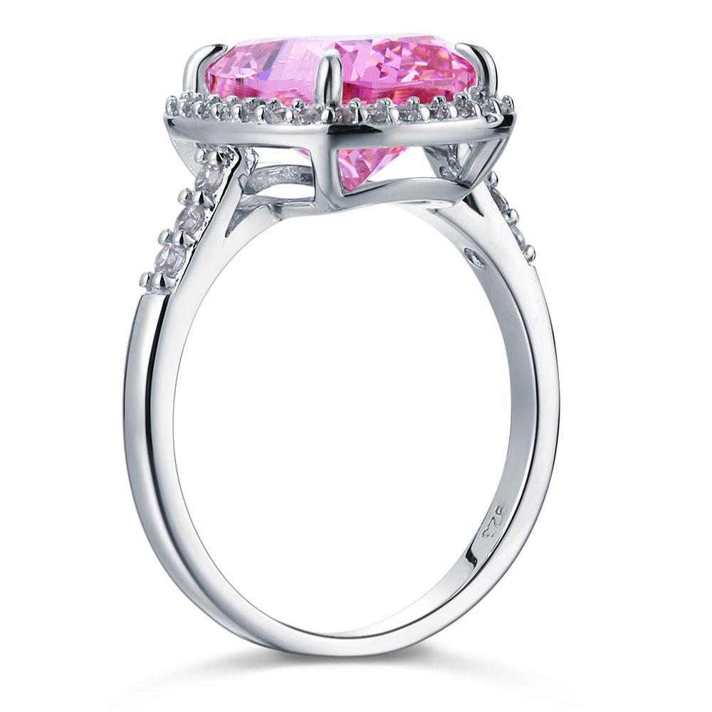Solid 925 Sterling Silver Luxury Engagement Ring 6 Ct Cushion Fancy Pink Created Diamante Jewelry MXFR8150