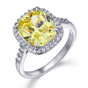 Solid 925 Sterling Silver Luxury Engagement Ring 6 ct Cushion Cut Yellow Canary Created Diamante Jewelry MXFR8151