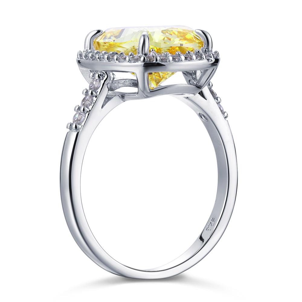 Solid 925 Sterling Silver Luxury Engagement Ring 6 ct Cushion Cut Yellow Canary Created Diamante Jewelry MXFR8151