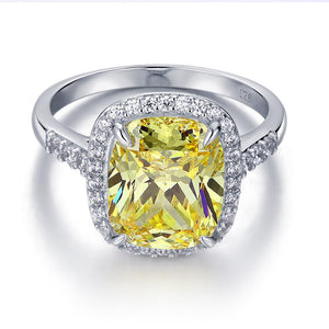 Solid 925 Sterling Silver Luxury Engagement Ring 6 ct Cushion Cut Yellow Canary Created Diamante Jewelry MXFR8151