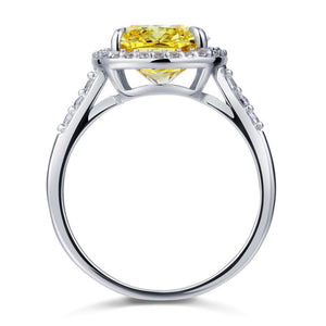 Solid 925 Sterling Silver Luxury Engagement Ring 6 ct Cushion Cut Yellow Canary Created Diamante Jewelry MXFR8151